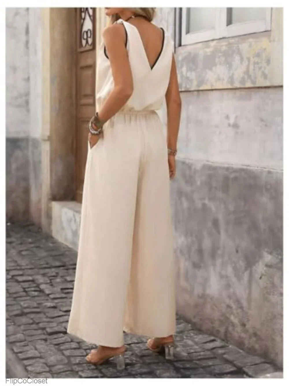 Sleeveless V Neck Button High Waist Summer Jumpsuit